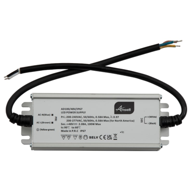 Ansell udendørs LED driver, 48V, 100W