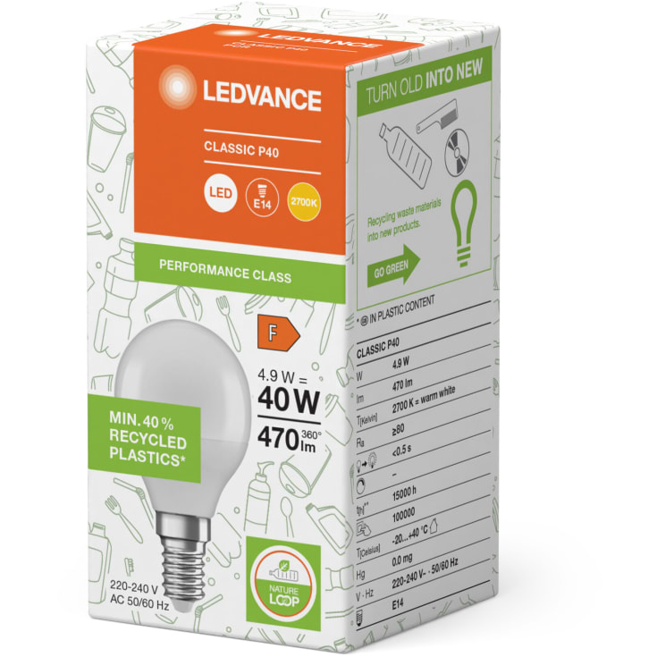 Ledvance E14 kronepære, 2700K, 4,9W
