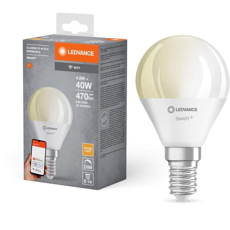 Ledvance Smart+ Wifi E14 klotlampa, vit ljusfärg, 4,9W, 1 st
