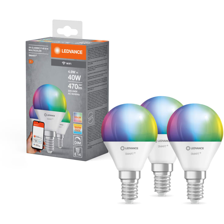Ledvance Smart+ Wifi E14 klotlampa, färgändring + justerbar vit, 4,9W, 3 st