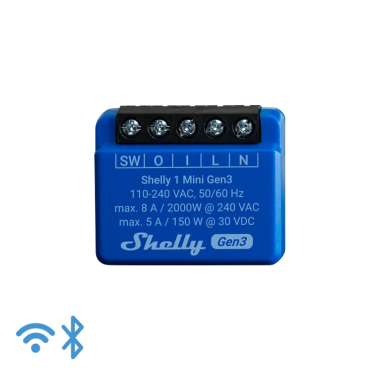 Shelly 1 Mini (GEN 3) WiFi relæ m/potentialfrit kontakt (230VAC)