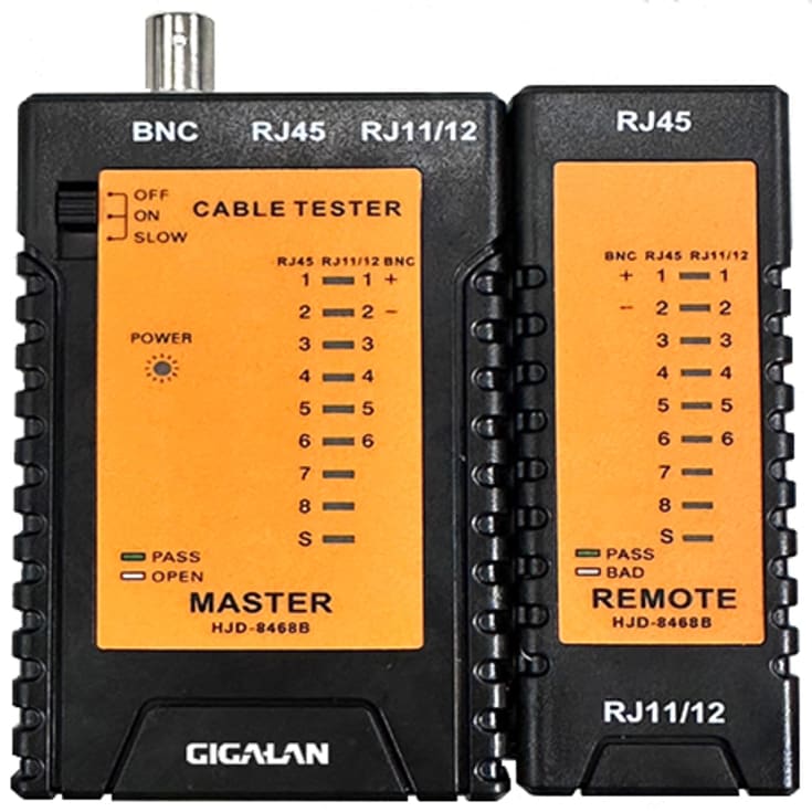 Gennemgangstester RJ45/BNC, 9V, tester Twisted pair og Coax