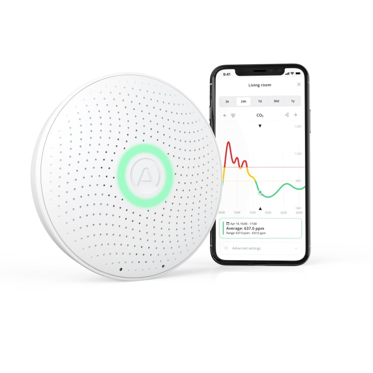 Airthings Wave Plus radon- og luftkvalitetsmåler, hvid