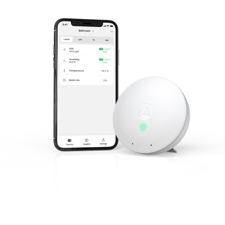 Airthings Wave Mini, måling af luftkvalitet og skimmelsvamp, hvid