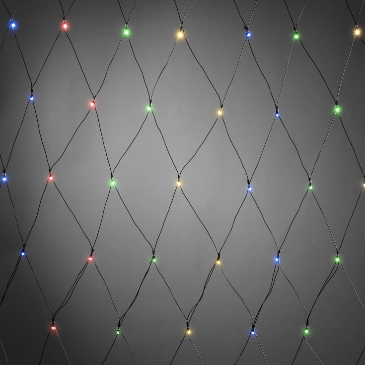 Konstsmide lysnett utendørs, batteri, 80 fargede lys, 160 x 80 cm