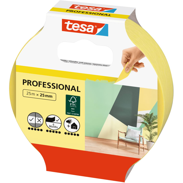 Tesa Professional afdækningstape, 25 mm, gul, 25 meter