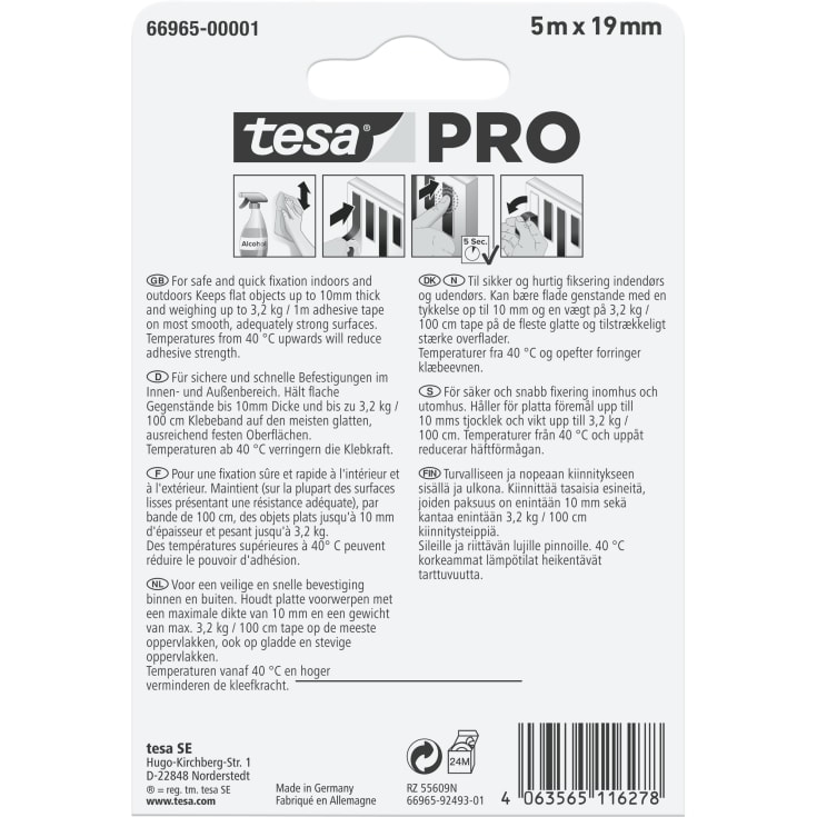 Tesa Pro Tesa Pro dobbeltklæbende monteringstape, 19 mm, 5 meter | 66965-00001 ...