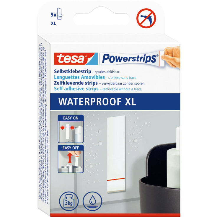 Tesa vanntette, dobbeltsidig selvklebende powerstrips, 80 mm, 9 stk.