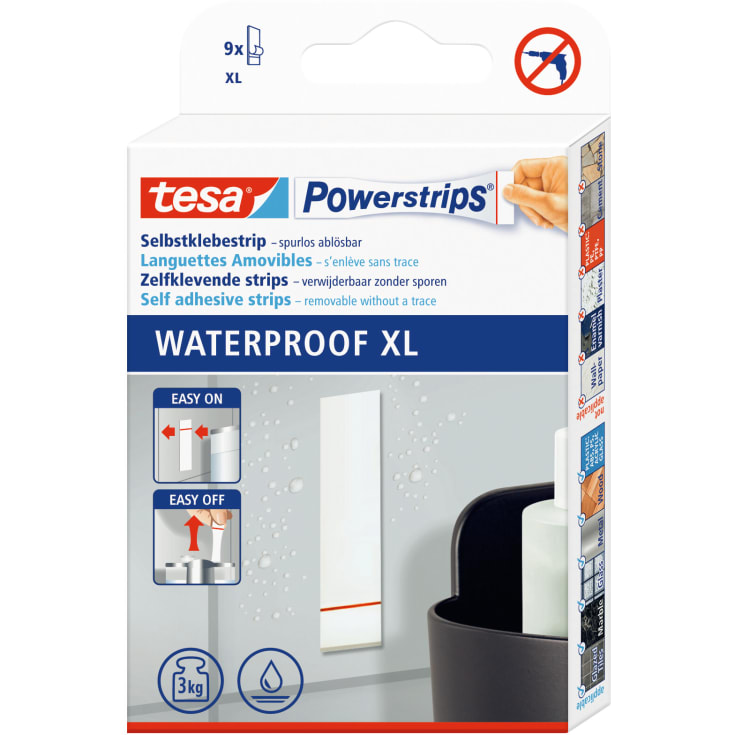 Tesa vanntette, dobbeltsidig selvklebende powerstrips, 80 mm, 9 stk.