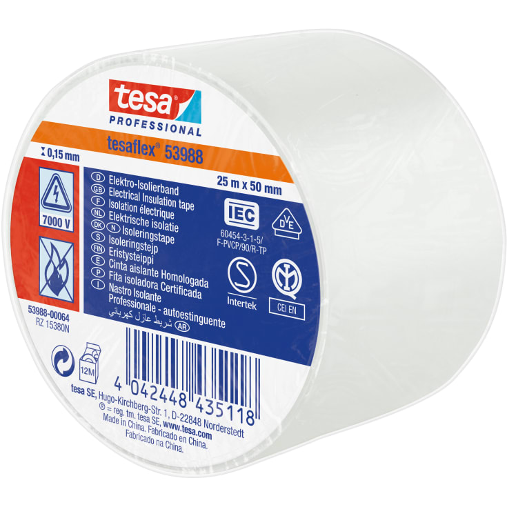 Tesa isoleringstape, hvid, 50 mm, 25 meter