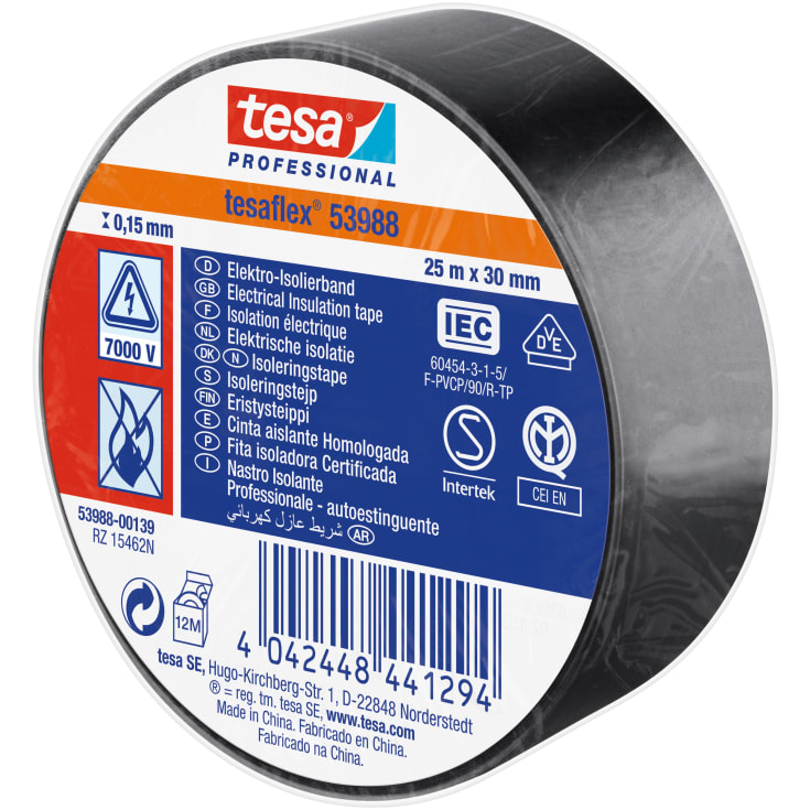 Tesa isoleringstape, sort, 30 mm, 25 meter