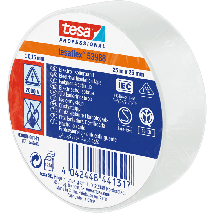 Tesa isoleringstape, hvid, 25 mm, 25 meter