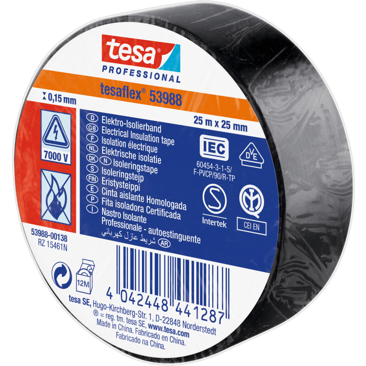 Tesa isoleringstape, sort, 25 mm, 25 meter