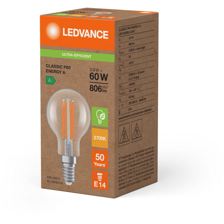 Ledvance Classic E14 kronepære, 2700K, 3,8W