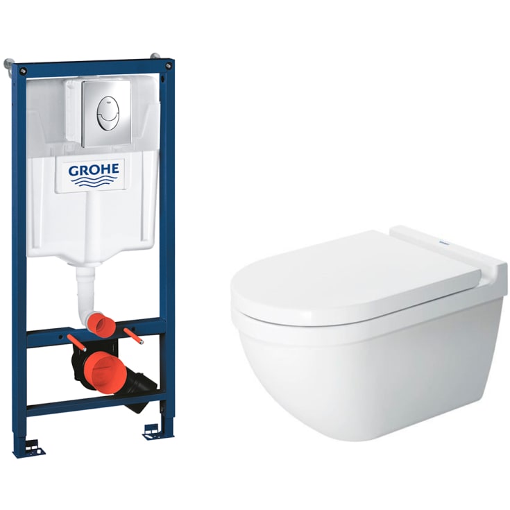 Duravit Starck 3 væghængt toiletpakke, rengøringsvenlig, hvid/krom