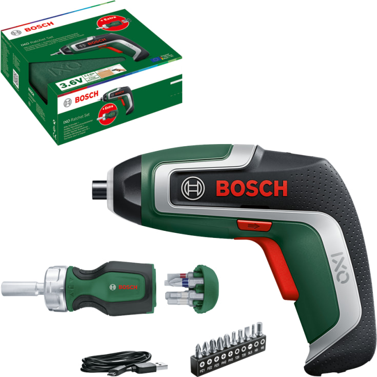4 st Bosch sladdlös skruvmejsel IXO 7, 3,6 V/2,0 Ah, med spärr