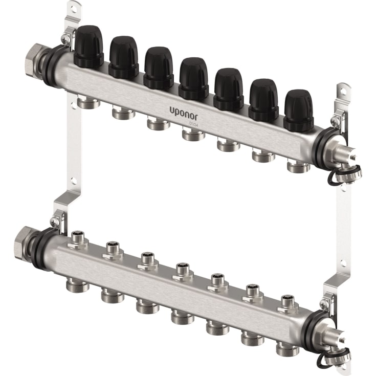 Uponor Vario S 1" värmekretsfördelare, 7 kretsar