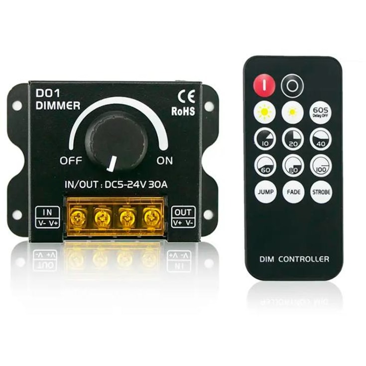 Lysdæmper - Manuel + Remote - 5V/12V/24V - 30A