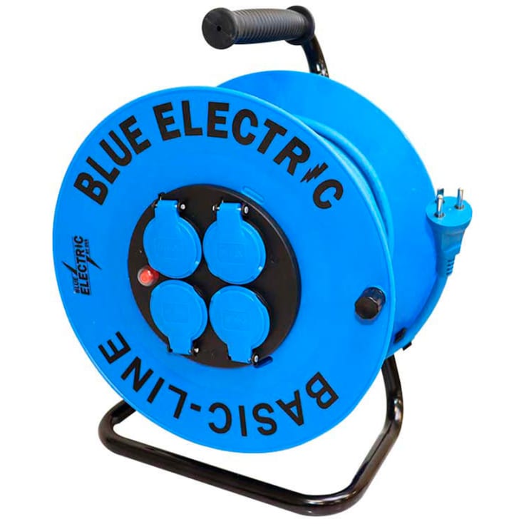 Blue Electric Basicline kabeltromle med 4 udtag, 40 meter, blå