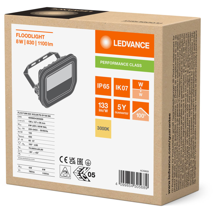Ledvance Floodlight PFM multi lumen 1200lm 8W/830 IP65 sort