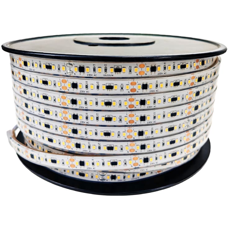LED Strip 230V 50m 10W 4000K RA90 1000 lumen IP66 5cm klip dæmpb