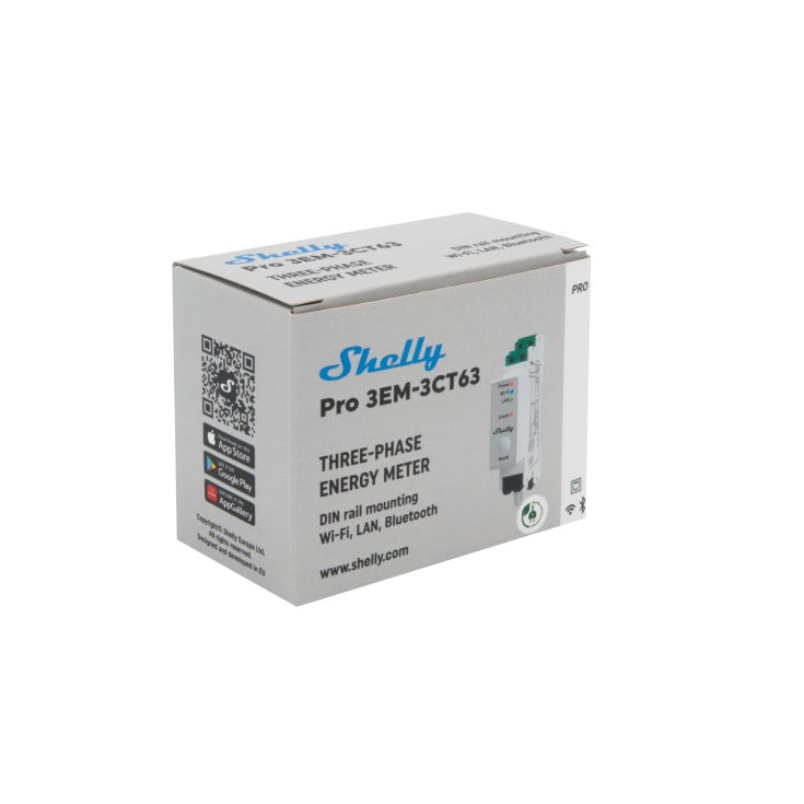 Shelly Pro 3EM CT63, WiFi 3-faset energimåler, 63A