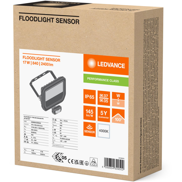 Ledvance Floodlight PFM mult lumen sensor 2400lm 17W/840 IP65 hv