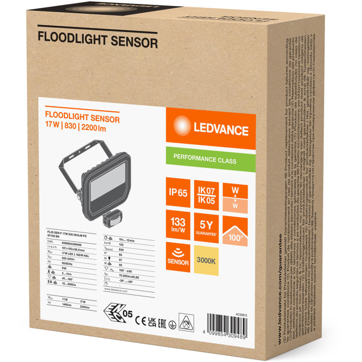 Ledvance Floodlight PFM mult lumen sensor 2400lm 17W/830 IP65 so