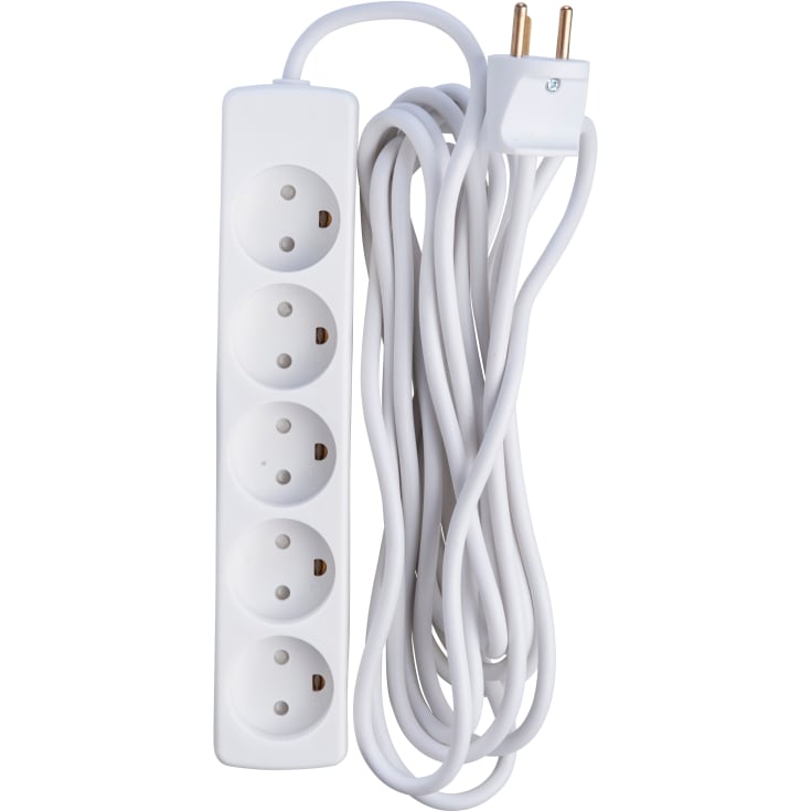 5 st 5-uttag M/J och 1,5 m kabel, vit