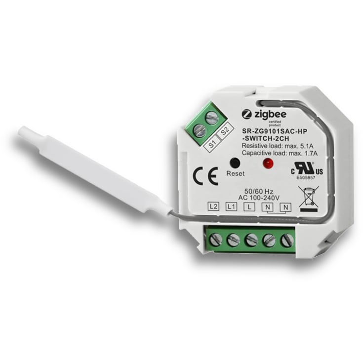 Boksrelé Zigbee 2CH Av/på-relé 2 kanaler
