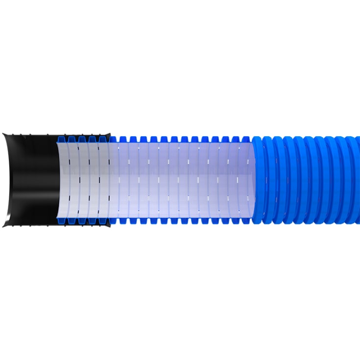 50 meter Evodrain Flex PE dräneringsrör 92/76 mm, blå