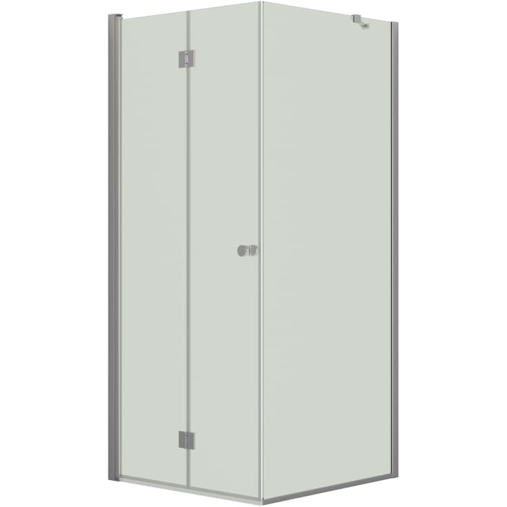 Dansani Match brusehjørne, model B+D, dør og væg, 77x77 cm, klart glas, satin profil
