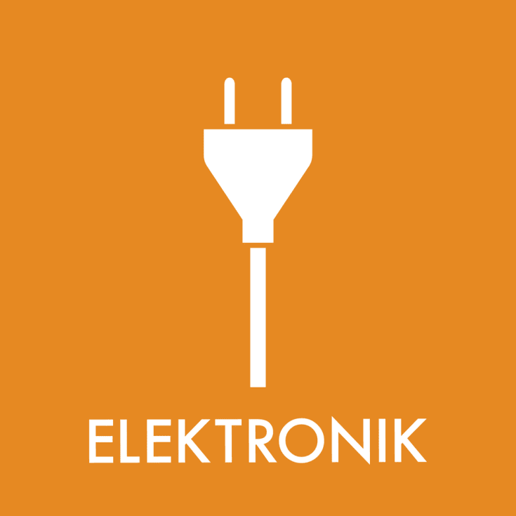 Elektronikkpiktogram, i folie, selvklebende, 12 x 12 cm, oransje