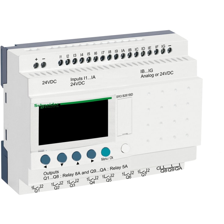 Zelio Logic 16I / 10U relé med klokke 24VDC