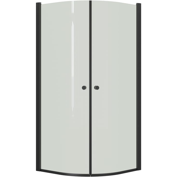 Dansani Match buet brusedør, model E+E, 72x72 cm, klart glas, sort profil