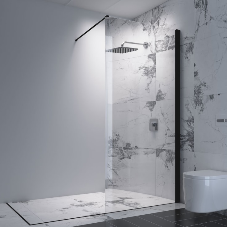 Arrow Wall High Black Edition duschvägg, 200x76 cm, klart glas, svart profil