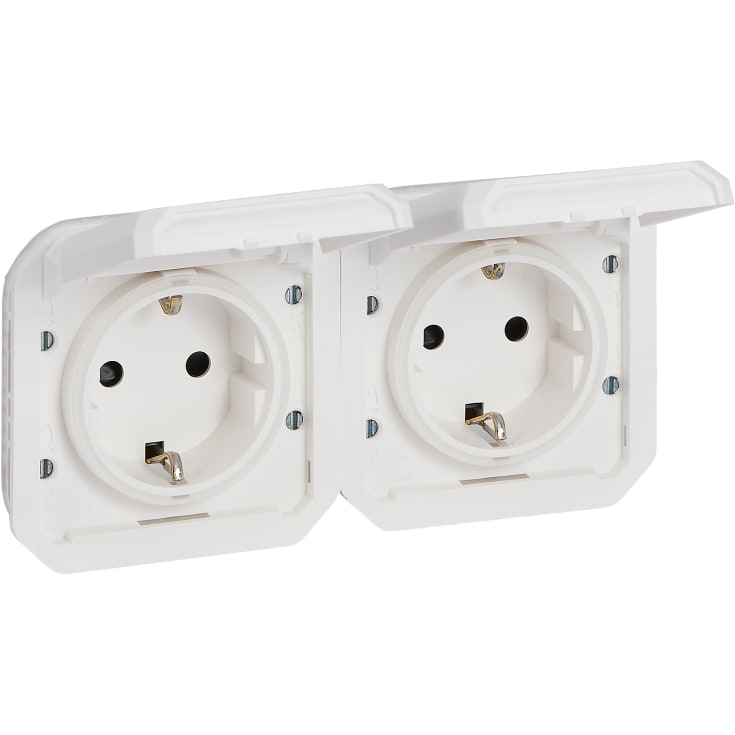 5 stk Plexo55 fortrådet dobbelt Schuko stikkontakt 16A 4 modul hvid