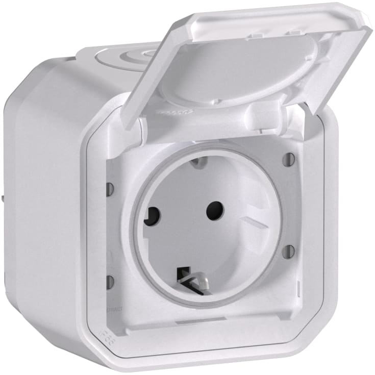 Plexo55 komplet Schuko stikkontakt auto terminal 16A 2M hvid