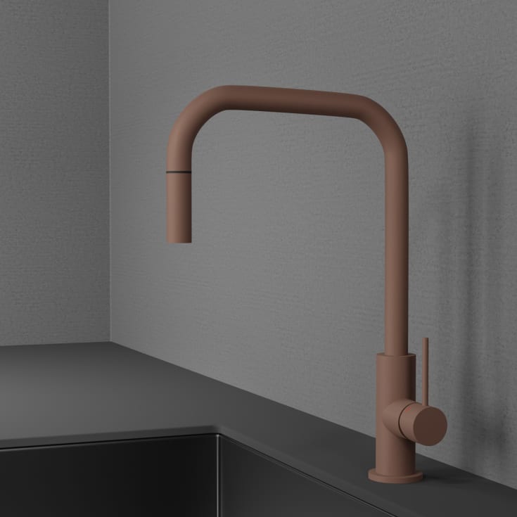 Scandtap Accent Square kjøkkenarmatur, uttrekkbar tut, matt brun