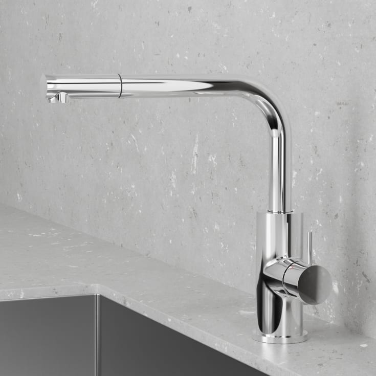 Scandtap Accent 90 D kjøkkenbatteri, uttrekkbar tut, avstegning, krom