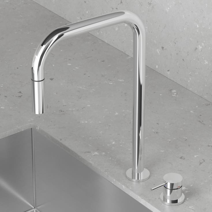 Scandtap Harmonized K2P kjøkkenbatteri, square, uttrekkbar tut, krom