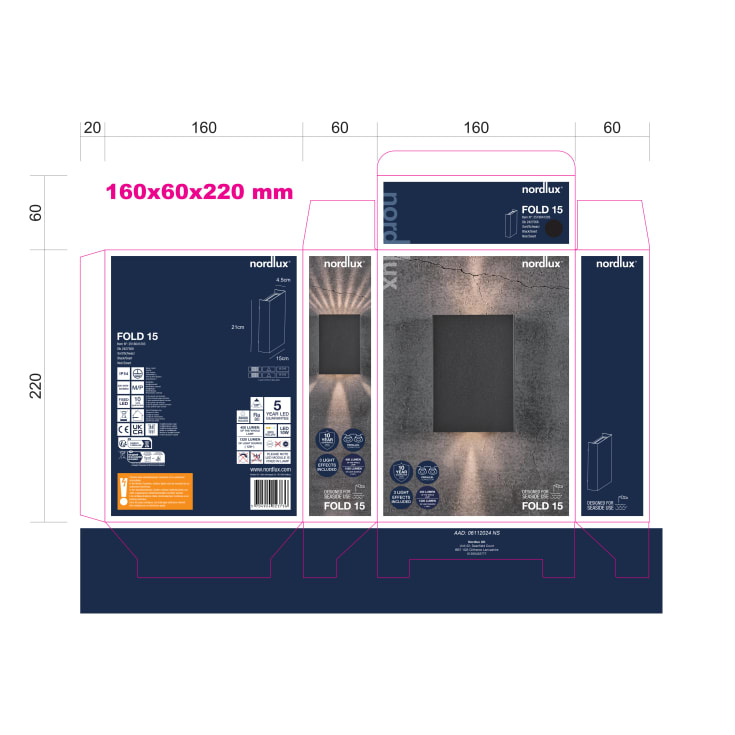 Nordlux Fold 15 utelys vegg, sort