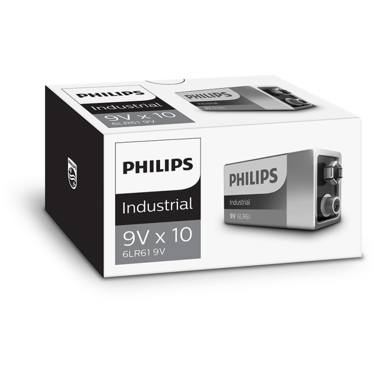Philips Industrial Alkaline 9V batterier, 10 st.