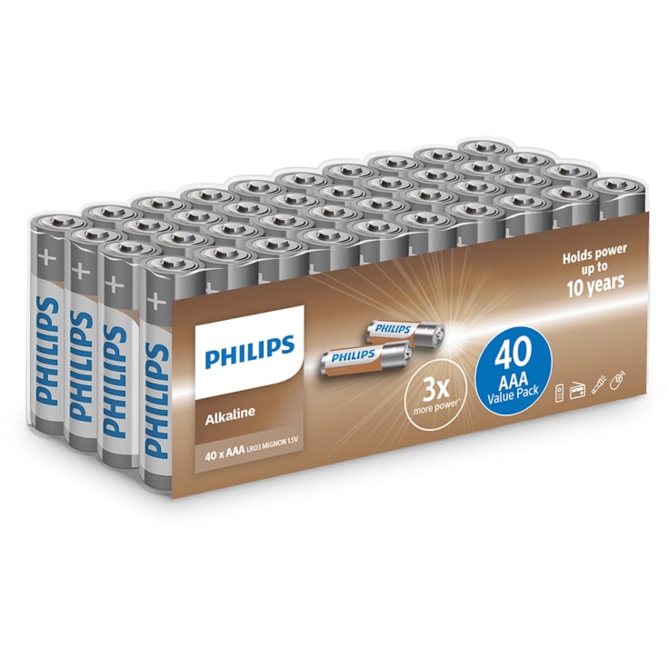 Philips Tech Alkaline AAA batterier, 40 stk.