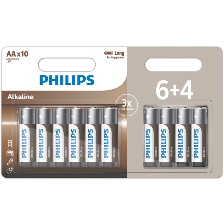 Philips Tech Alkaline AA batterier, 10 stk.