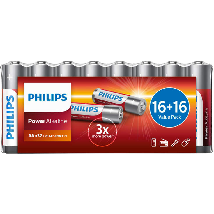 Philips Power Alkaline AA batterier, 32 stk.