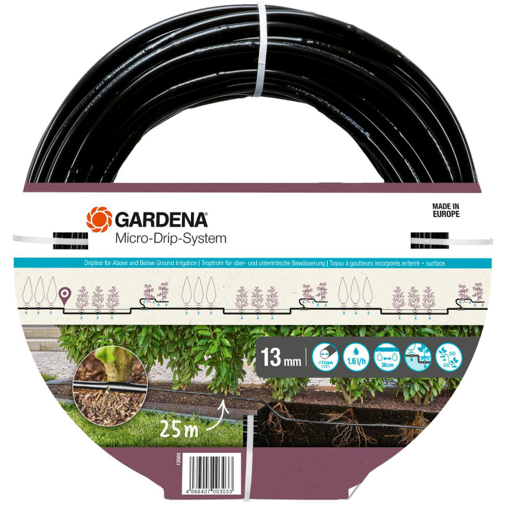 Gardena dryppslange 1,6 l/t for vanning over og under bakken, 25 m