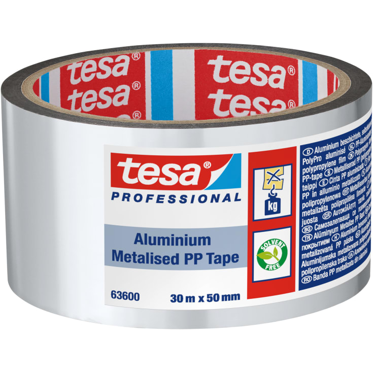 tesa aluminiumtejp 63600, 0 - 60 °C, stor kärna, 50 mm x 30 m