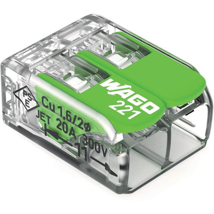 100 stk Grønn skjøtehylse 2x0,2-4 mm² transparent med grønn lås, serie 221
