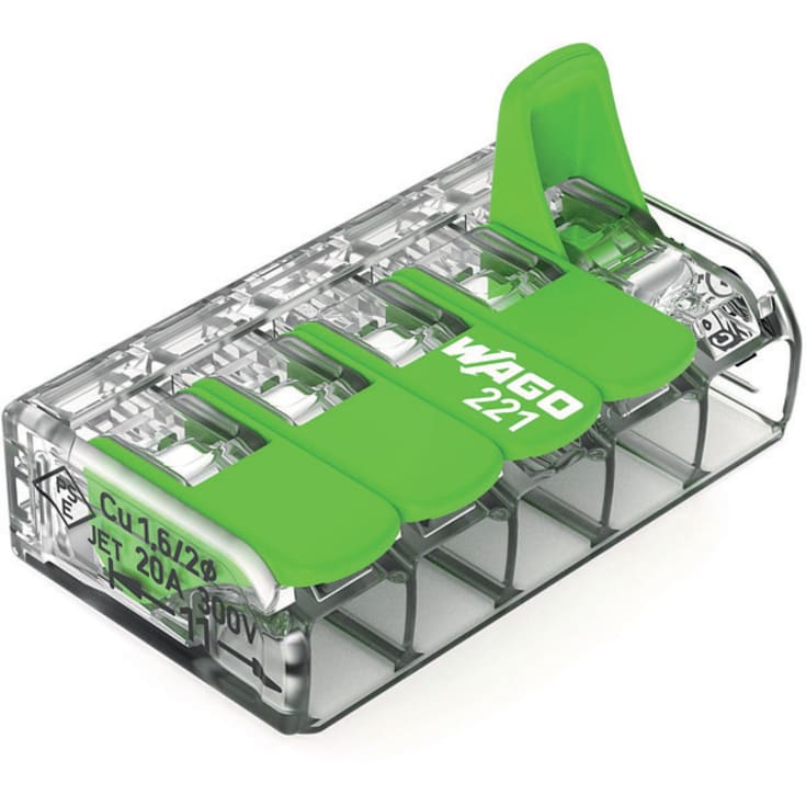 25 stk Grønn skjøtehylse 5x0,2-4 mm² transparent med grønn lås, serie 221
